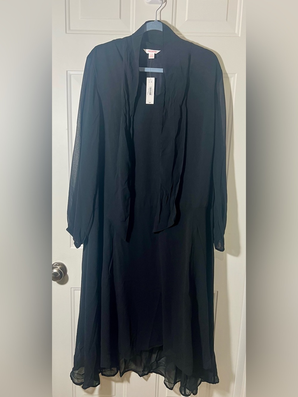 Joe Fresh Black Long Sleeve Midi Dress with Tie Neck